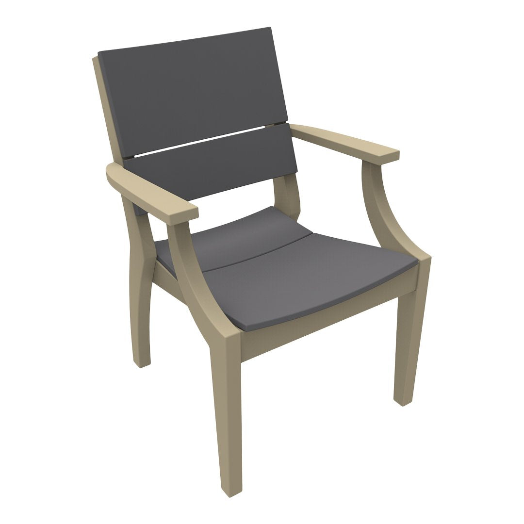 Gray cushion with a sleek gray backrest, framed by light beige wooden arms and legs. Modern outdoor chair design.