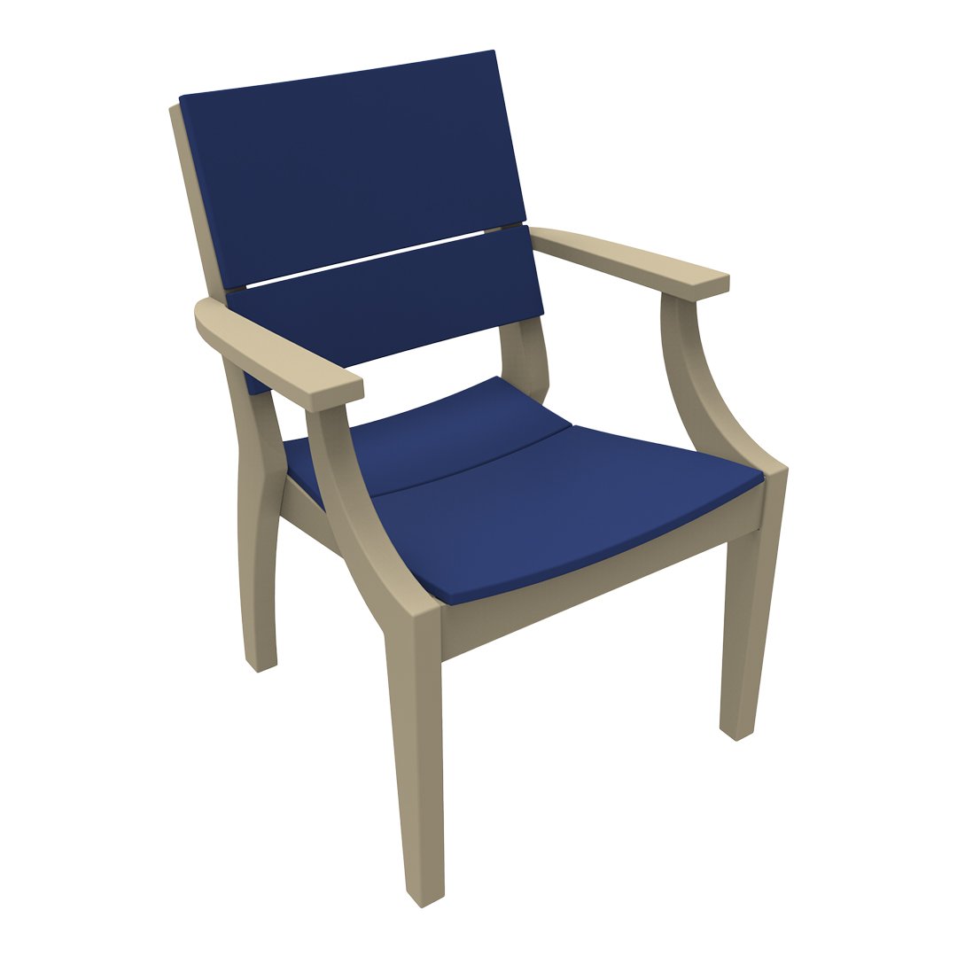 Navy blue chair with a sleek design and light beige frame, perfect for modern outdoor or indoor decor.