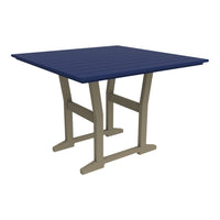 Navy blue slatted tabletop with a light beige base, perfect for outdoor dining.