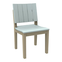 Light gray wooden chair with horizontal slats and a beige frame, perfect for modern outdoor or indoor decor.