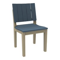Blue slatted chair with a light beige frame, showcasing a modern two-tone design. Ideal for contemporary spaces.