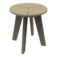 Round, taupe outdoor stool with a minimalist design and three sturdy legs. Perfect for adding subtle elegance to any space.
