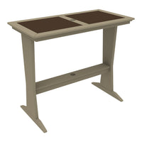 Tan table with dark brown tabletop, featuring a sleek, modern design and clean lines for stylish decor.
