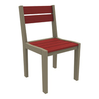 Red slatted seat and backrest with light gray wooden frame, perfect for modern outdoor decor.