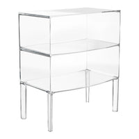 Clear acrylic display cabinet with a sleek, minimalist design and two spacious, open shelves.