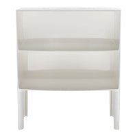 Modern gray and white two-drawer nightstand with a sleek, minimalist design and clear acrylic body.