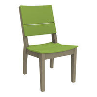 Green slatted seat and backrest with a beige frame, perfect for outdoor settings. Stylish and modern design.