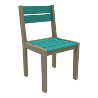 Teal slatted seat and backrest with a light brown frame, perfect for outdoor or indoor seating.
