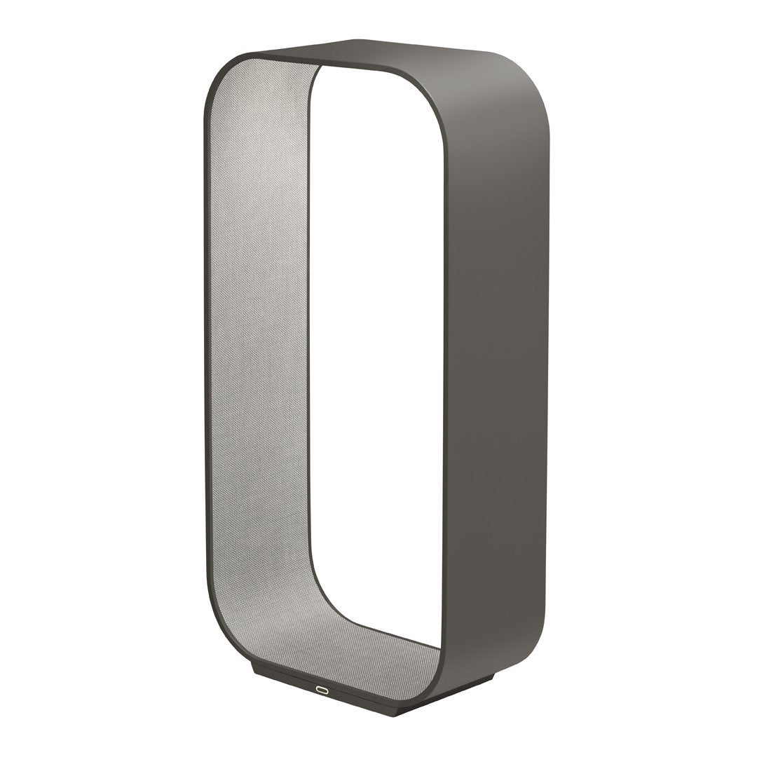 Gray metal lamp with a sleek, minimalist oval design and smooth matte finish. Perfect for modern decor.