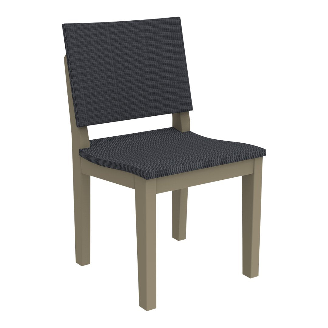 Gray plaid upholstered chair with a light beige wooden frame. Perfect for modern dining spaces.