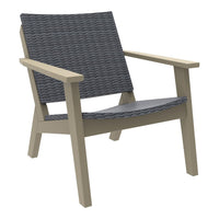 Gray woven pattern with light beige wooden frame designed for outdoor comfort. Perfect blend of style and durability.