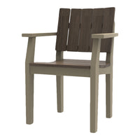 Stylish chair in earthy tones with slatted dark wood seat and light gray frame, perfect for modern decor.