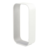 Sleek white metal lamp with a modern rectangular design and smooth, clean lines, ideal for contemporary decor.