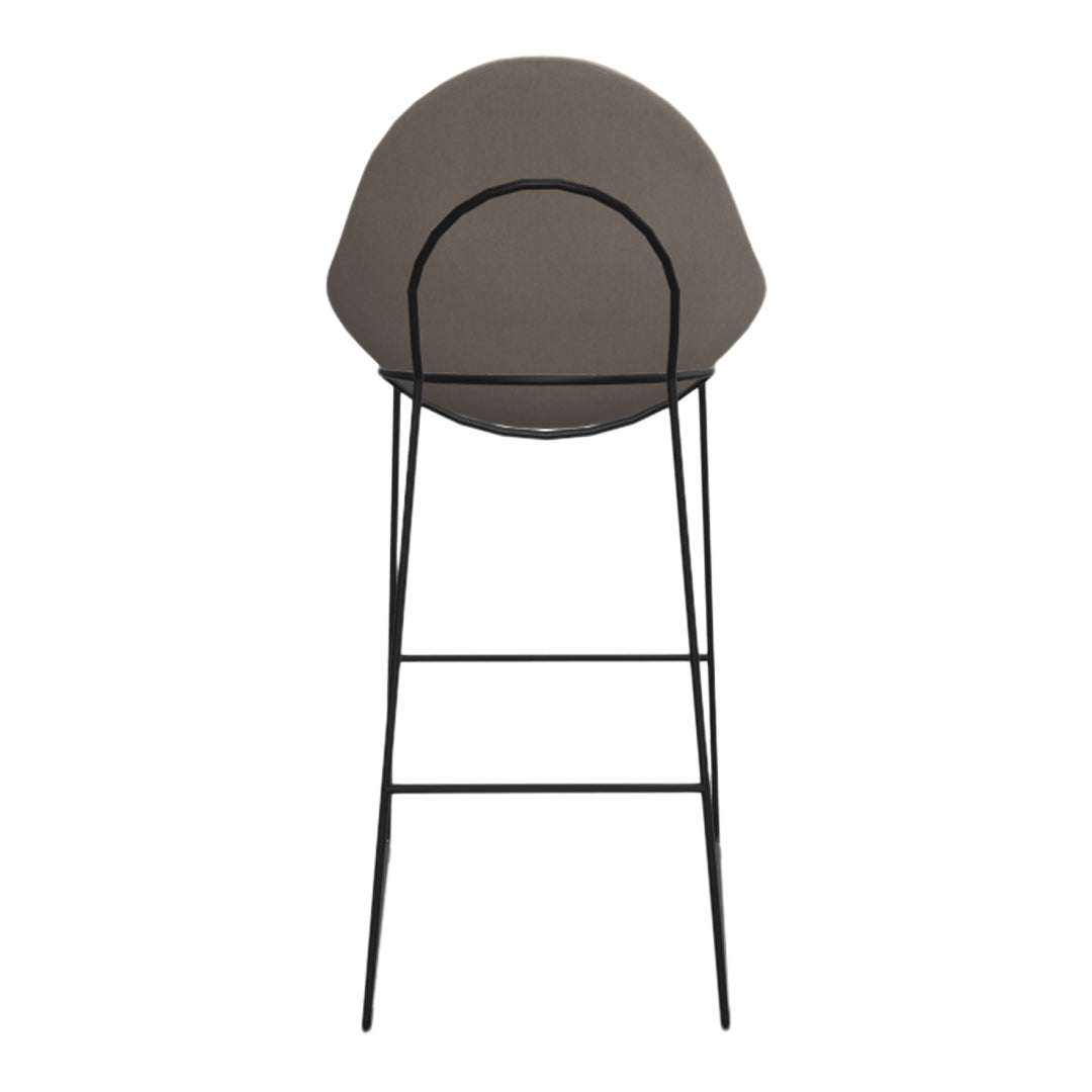 Stylish bar stool featuring a sleek beige cushion and elegant black metal frame, perfect for modern decor.