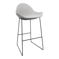 Modern gray bar stool with a sleek black metal frame, featuring a minimalist design and smooth curved seat.
