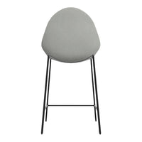 Gray upholstered chair with a smooth, rounded back and sleek black metal legs, offering a modern minimalist design.