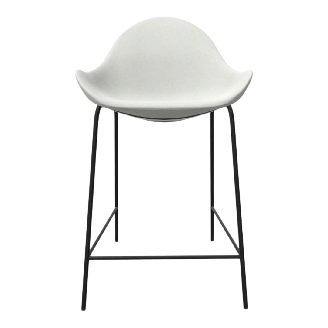 Minimalist white chair with smooth curves and sleek black metal legs, offering a modern aesthetic.