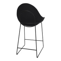 Black curved chair with a minimalist design and sleek black metal legs. Ideal for modern decor.
