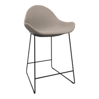 "Modern beige upholstered bar stool with sleek black metal legs, perfect for stylish home decor."