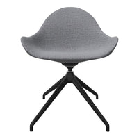 Gray textured chair with a smooth, minimalist design and black tripod legs, ideal for modern decor.
