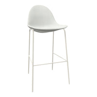 Light gray bar stool with a smooth, minimalist design and a white metal base. Perfect for modern decor.