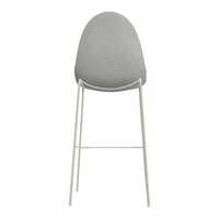 Light gray upholstered stool with a smooth finish and white metal legs, featuring a sleek modern design.