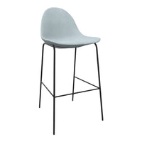 Light gray bar stool with a sleek design and black metal legs, perfect for modern interiors.