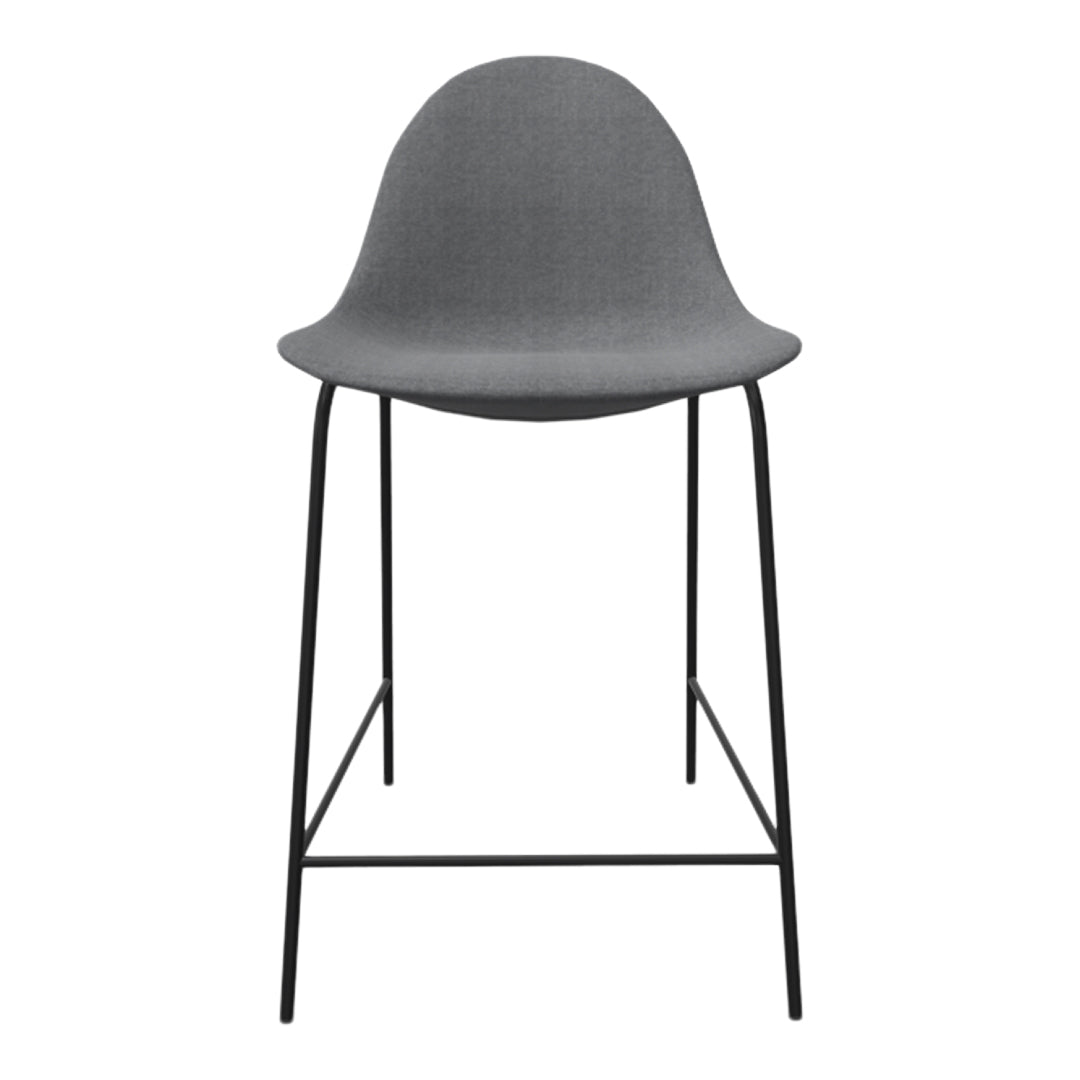 Stylish gray upholstered chair with a sleek black metal frame, perfect for modern decor.