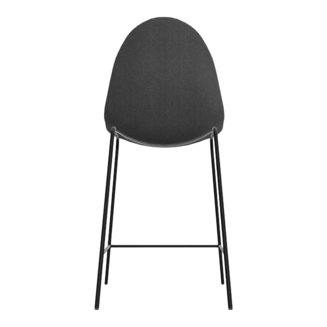 Gray upholstered chair with a sleek black metal frame, featuring a smooth, modern design. Perfect for contemporary spaces.
