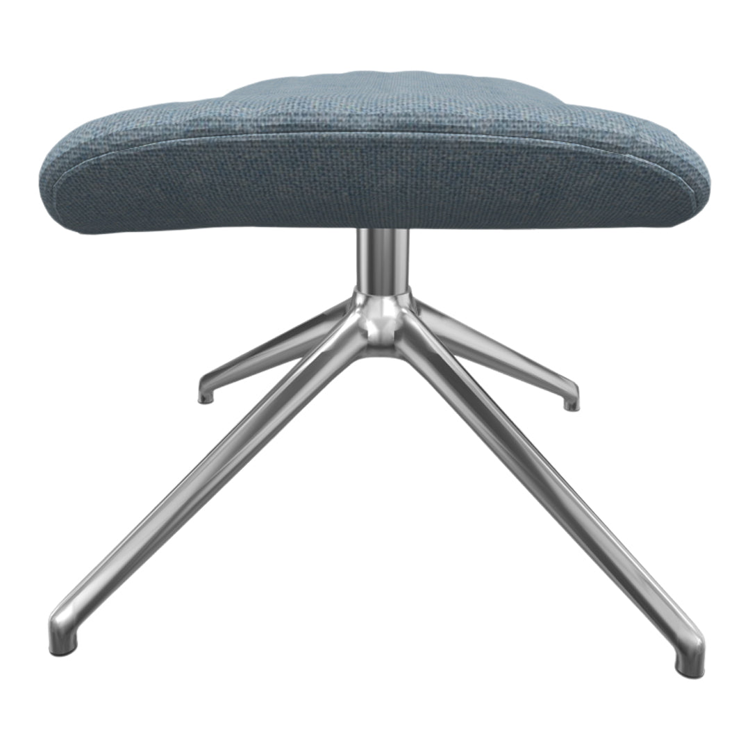 Gray upholstered stool with a textured pattern and sleek silver metallic base. Modern design perfect for any space.