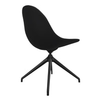 Sleek black chair with a smooth surface and minimalist design, featuring a sturdy black base.