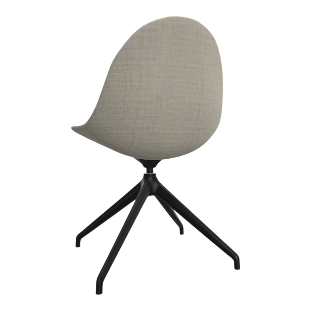 Neutral beige chair with textured fabric and sleek black legs, featuring a modern and minimalist design.