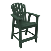 Dark green Adirondack bar chair with slatted back and armrests, perfect for outdoor seating.