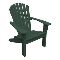 "Dark green Adirondack chair with a classic slatted design, perfect for outdoor seating."