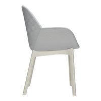 Gray patterned fabric chair with light beige legs, featuring a modern design and subtle texture.