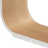 Curved design with a light wood finish and white accents, featuring a smooth, textured grain pattern.