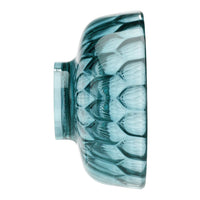 Teal glass bowl featuring a textured, scalloped pattern for a stylish touch in any home decor.