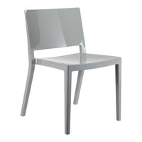 Sleek gray chair with a glossy finish and minimalist design, perfect for modern interiors.