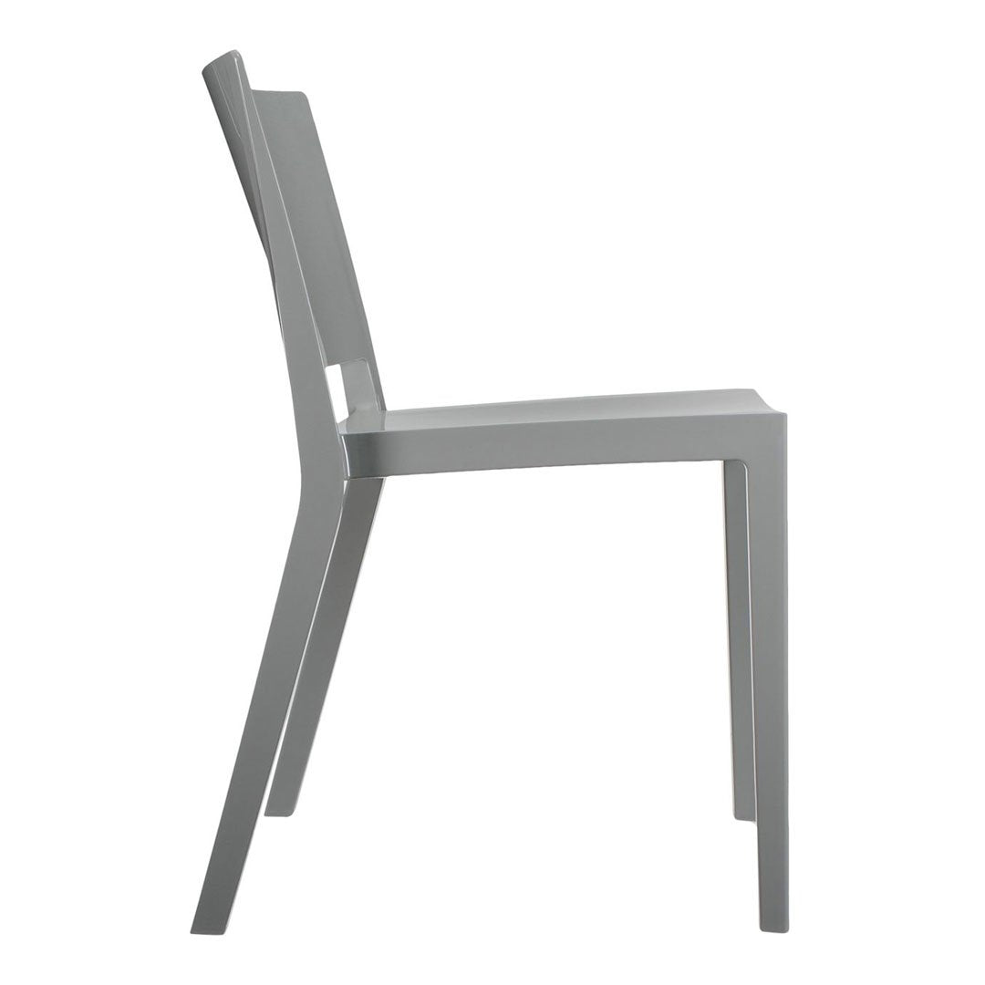 Gray modern chair with a sleek, minimalist design and clean lines, perfect for contemporary decor.