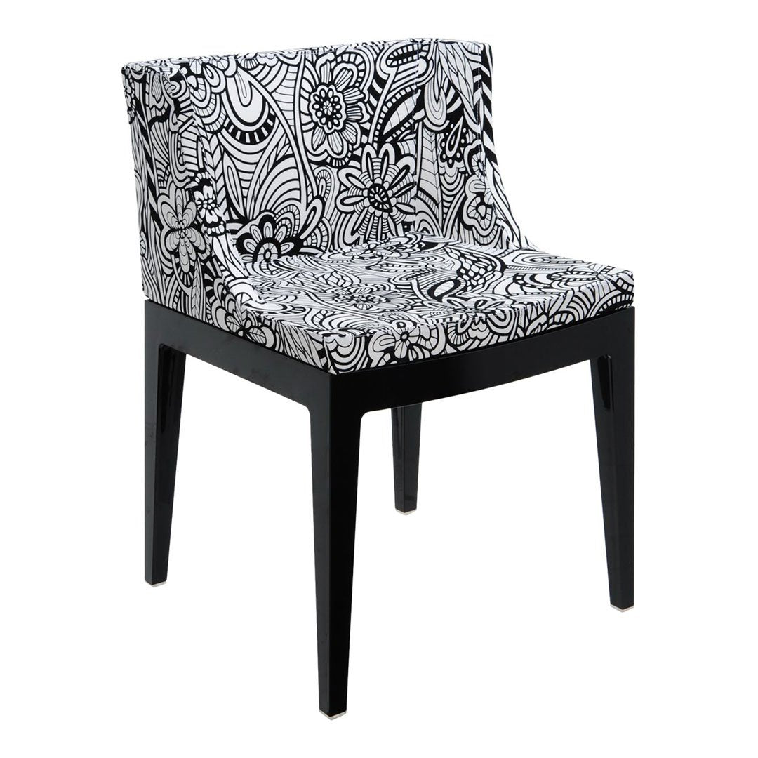 Black and white floral patterned chair with a modern design, perfect for stylish home decor.