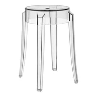 Clear acrylic stool with a sleek, minimalist design and smooth, transparent finish, perfect for modern decor.