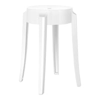White modern stool with a smooth, minimalist design and sleek legs, perfect for contemporary decor.