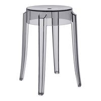 Clear gray transparent stool with sleek, modern design and minimalistic features. Ideal for contemporary spaces.