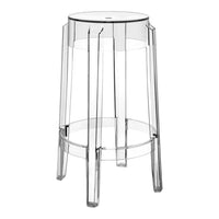 Clear acrylic stool with a sleek, modern design and a transparent finish. Suitable for any contemporary decor.