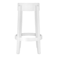 White minimalist stool with a sleek, modern design and smooth surfaces, perfect for contemporary decor.