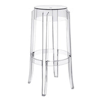 Clear acrylic bar stool with a minimalist design and transparent finish, showcasing modern style and elegance.