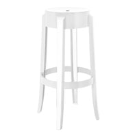 White wooden bar stool with a sleek, minimalist design and smooth finish. Perfect for modern decor.
