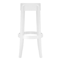 White modern bar stool with a sleek design and smooth finish. Perfect for minimalist spaces.