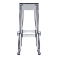 Transparent gray acrylic bar stool with sleek, modern design and minimalist pattern. Perfect for contemporary spaces.