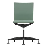 Modern green chair with a smooth finish and black adjustable base, perfect for stylish office decor.